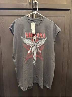 Men’s NIRVANA Black Graphic Tank Top with Red and White Print Urban Outfitters